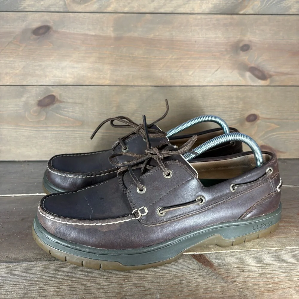 ll bean mens size 10 shoes brown leather comfort boat shoes
